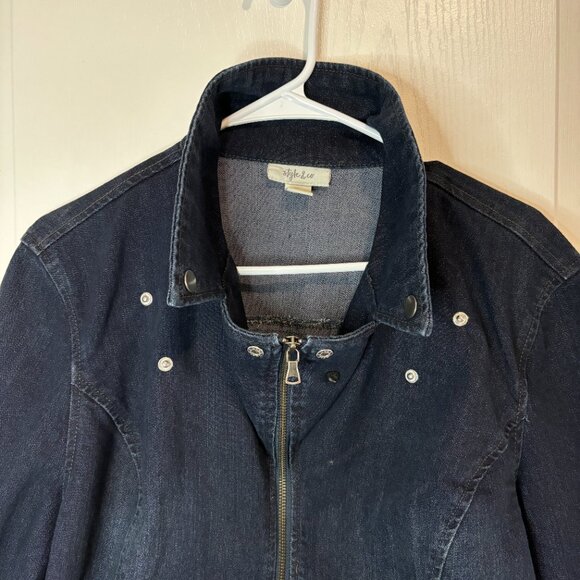 Style & Co Women's Dark Denim Full Zip Snap Collar Jean Jacket, Size Large - Picture 5 of 10